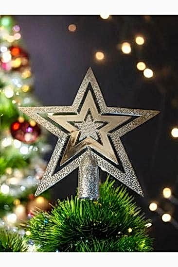 Yılbaşı Çam Ağacı Gümüş Tepe Yıldızı Tepelik Yıldız Süs Gümüş 20 CM