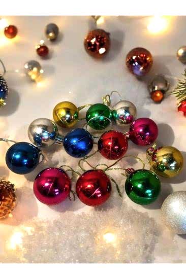 Yılbaşı Çam Ağacı Topu Renkli 3 cm 12 Adet Renkli Yılbaşı Topları