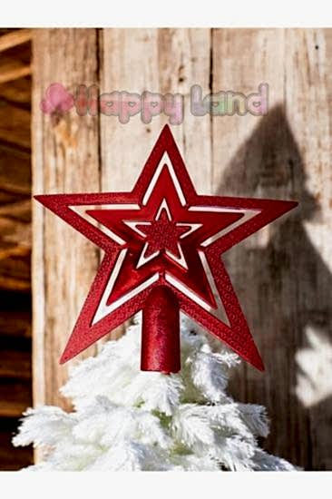 Yılbaşı Çam Ağacı Kırmızı Tepe Yıldızı Tepelik Yıldız Süs Kırmızı 20 CM