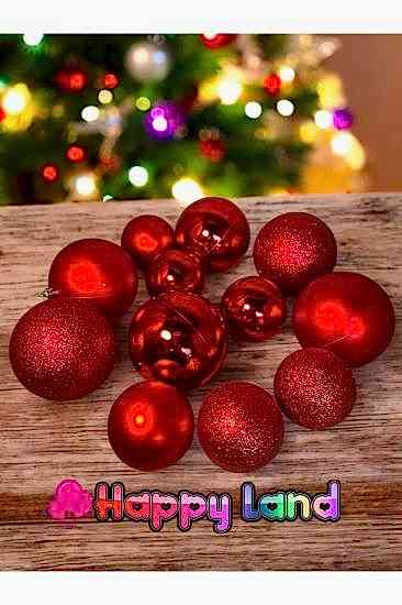 Yılbaşı Ağacı Süsü 12  adet Kırmızı Yılbaşı Topu Seti (6 ADET 8 CM & 6 Adet 6 cm )