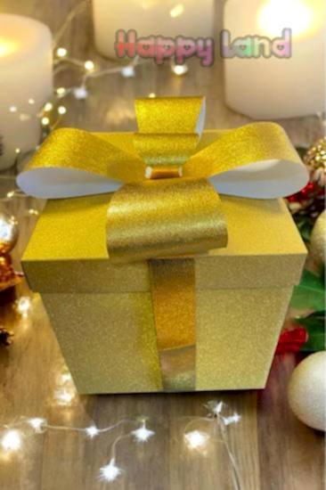 Yılbaşı Hediye Kutusu Simli Kurdeleli Kendin Yap Model Gold 25x25x25 CM