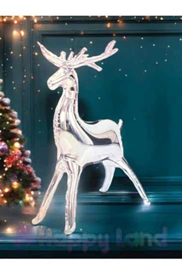 Yılbaşı Gümüş Geyik 3d Folyo Balon Ayakta Duran Geyik Balon 37 Inç 90 Cm Büyük Boy Geyik Balon