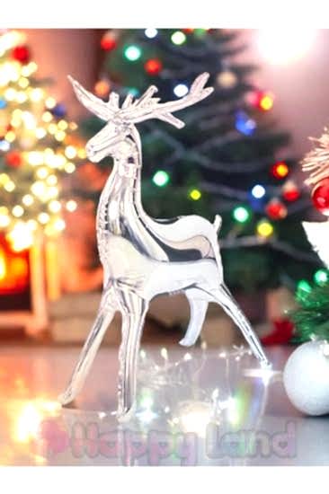 Yılbaşı Gümüş Geyik 3d Folyo Balon Ayakta Duran Geyik Balon 37 Inç 90 Cm Büyük Boy Geyik Balon