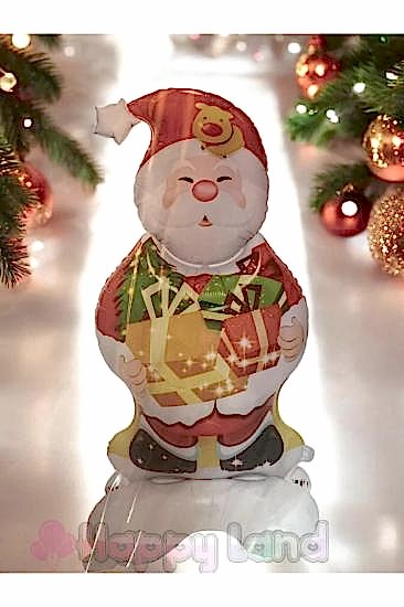 Yılbaşı Ağacı Noel Baba HediyePaketiTutan Model  3d Folyo Balon Ayakta Duran 90Cm