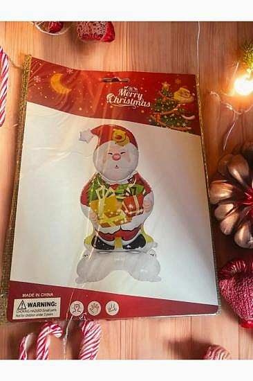 Yılbaşı Ağacı Noel Baba HediyePaketiTutan Model  3d Folyo Balon Ayakta Duran 90Cm