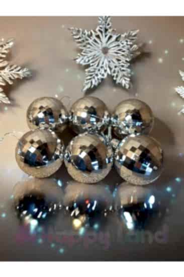 Yılbaşı Çam Ağacı Süsü Disko Topu Görünümlü Gümüş Yılbaşı Topu 5 Cm 6 Lı Diskop Topları