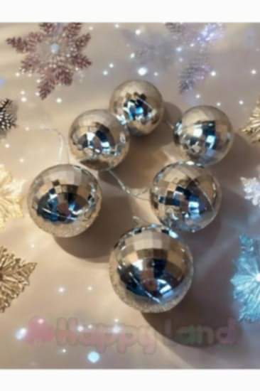 Yılbaşı Çam Ağacı Süsü Disko Topu Görünümlü Gümüş Yılbaşı Topu  4 Cm 6 Lı Disko Topları