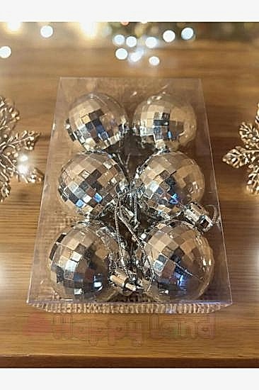 Yılbaşı Çam Ağacı Süsü Disko Topu Görünümlü Gümüş Yılbaşı Topu  4 Cm 6 Lı Disko Topları