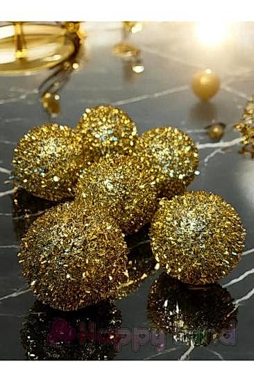 Yılbaşı Ağacı Çam Ağacı Süsü Gold Parıltılı Model 6 Adet Yılbaşı Topu 6 Cm Cici Top