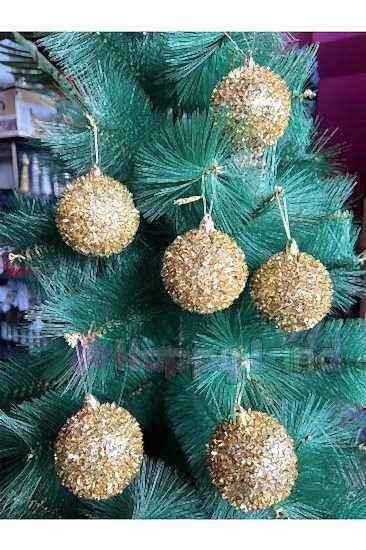 Yılbaşı Ağacı Çam Ağacı Süsü Gold Parıltılı Model 6 Adet Yılbaşı Topu 6 Cm Cici Top