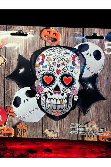 Halloween Cadılar Bayramı Kurukafa Model 5’li Folyo Balon Seti