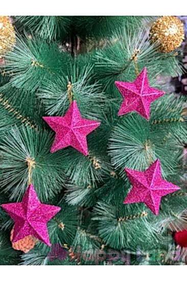 Yılbaşı Çam Ağacı Süsü 4’lü  Pembe Renk  Simli Yıldız Süs 7 Cm Yılbaşı Yıldız Süs