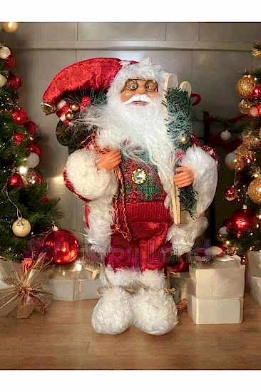Yılbaşı Hediye Çuvalı Taşıyan Noel Baba 30 Cm Noel Baba Dekor Süs Yılbaşı Hediyesi