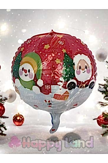 Yılbaşı Noel Baba ve Kardanadam Desenli Yuvarlak Folyo  Balon 22 inç 55 cm Yılbaşı Balonu