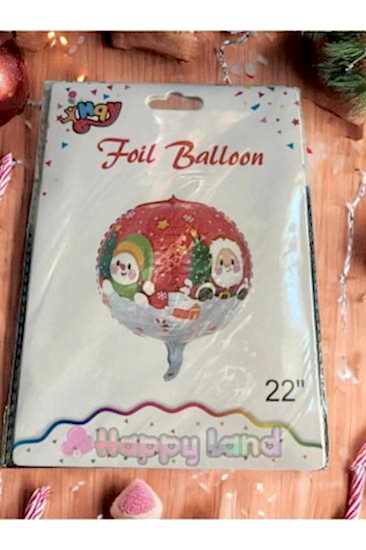 Yılbaşı Noel Baba ve Kardanadam Desenli Yuvarlak Folyo  Balon 22 inç 55 cm Yılbaşı Balonu