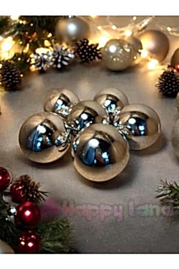Yılbaşı Çam Ağacı Süsü Gümüş Yılbaşı Topu 8 Cm 6’lı Gümüş Yılbaşı Cici Toplar