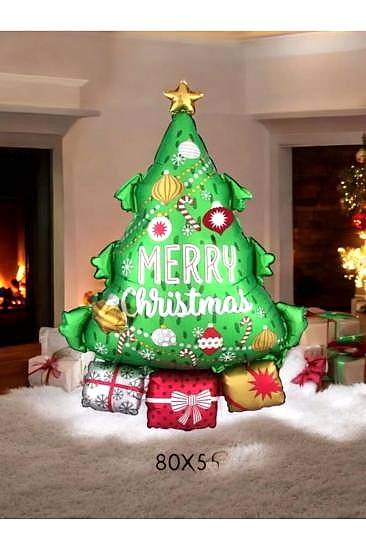 Yılbaşı Balonu Yılbaşı Ağacı Şeklinde  Folyo Balon 80x55 cm Yılbaşı Balonları