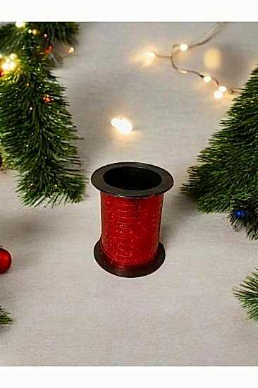 Yılbaşı Metalik Mini Rafya Kırmızı Renk 10 m Yılbaşı Kurdele Rafya Süsü