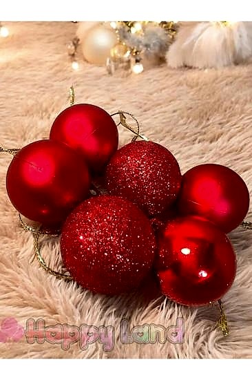 Yılbaşı Topu  6 Adet 3 cm Cici Top Kırmızı Yılbaşı Çam Ağacı Süsü Dekor Süsleme Seti