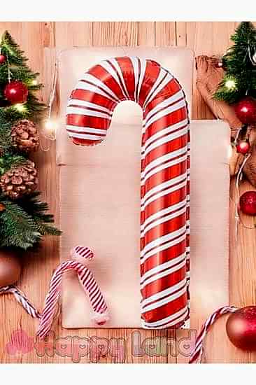 Yılbaşı Baston Şeker Kamışı Folyo Balon 1 Adet  Yılbaşı Balonu 75 cm