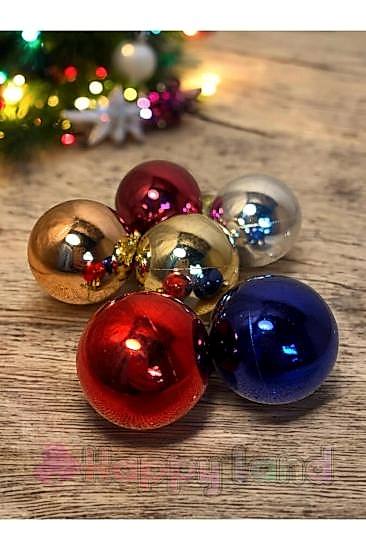 Yılbaşı Topu 6 Adet Mini 3 cm Cici Top Renkli Yılbaşı Çam Ağacı Süsü Dekor Süsleme Seti