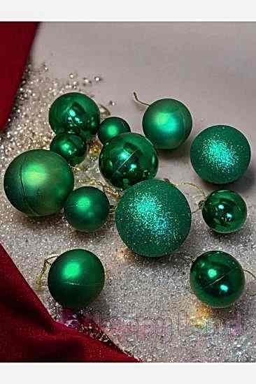Yılbaşı Ağacı Süsü 12  adet Yeşil Yılbaşı Topu Seti (6 ADET 8 CM & 6 Adet 6 cm )