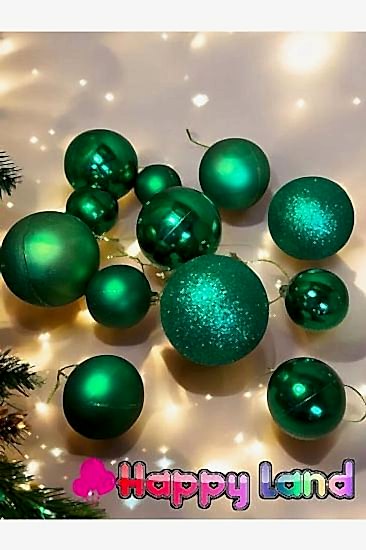 Yılbaşı Ağacı Süsü 12  adet Yeşil Yılbaşı Topu Seti (6 ADET 8 CM & 6 Adet 6 cm )