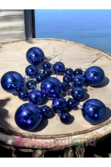 Yılbaşı Çam Ağacı Topu 24Adet  GeceMavisi YılbaşıTopları (12Adet3cm , 6adet4cm ,6adet6cm )