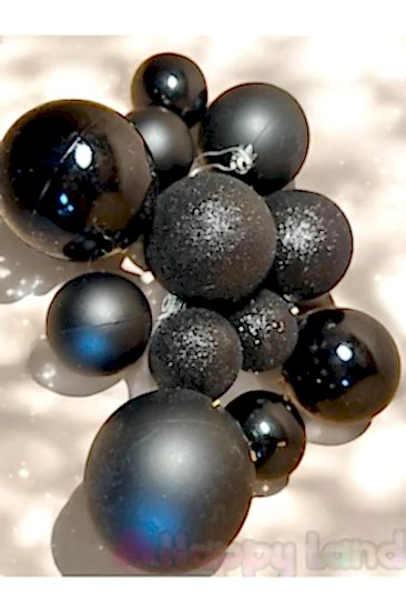 Yılbaşı Ağacı Süsü 12  adet Siyah Renk Yılbaşı Topu Seti ( 6 adet 6 cm , 6 adet 4 cm )