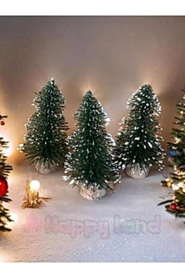 Mini Masa Üzeri Yılbaşı Ağacı 3 Adet 5 cm Minyatür Karlı Model Yılbaşı Ağacı