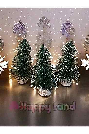 Mini Masa Üzeri Yılbaşı Ağacı 3 Adet 5 cm Minyatür Karlı Model Yılbaşı Ağacı