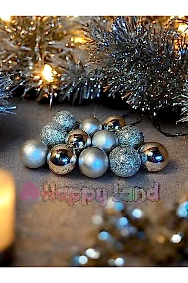 Yılbaşı Çam Ağacı Süsü 3 Cm 12 Adet Mini Gümüş Yılbaşı Topu Gümüş Yılbaşı Topları
