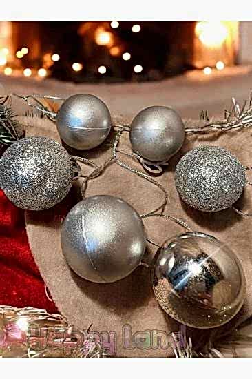 Yılbaşı Topu  6 Adet 3 cm Cici Top Gümüş Yılbaşı Çam Ağacı Süsü Dekor Süsleme Seti