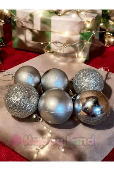 Yılbaşı Topu  6 Adet 3 cm Cici Top Gümüş Yılbaşı Çam Ağacı Süsü Dekor Süsleme Seti