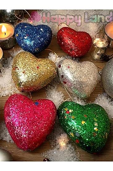 Yılbaşı Çam Ağacı Süsü 4 cm 6 Adet Renkli Kalp Asma Süs Renkli Yılbaşı Kalp Süs