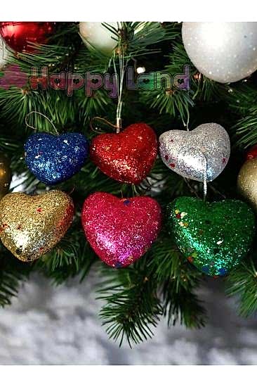 Yılbaşı Çam Ağacı Süsü 4 cm 6 Adet Renkli Kalp Asma Süs Renkli Yılbaşı Kalp Süs