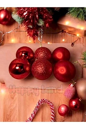 Yılbaşı Çam Ağacı Süsü 6 Cm 6 Adet Kırmızı Yılbaşı Topu Kırmızı Yılbaşı Topları