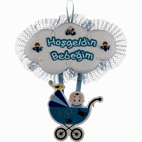 Bebek Arabası Figürlü Bulut Kapı Süsü Mavi