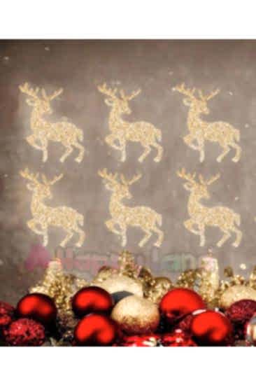 Happyland Yılbaşı Gold Altın Eva Geyik Yılbaşı Ağaç Süs 6 ’lı Simli Eva Yılbaşı Ağaç Süs