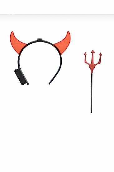 Happyland Halloween Şeytan Çatalı &Işıklı Şeytan Tacı Set Cadılar Bayramı Kostüm Set 
