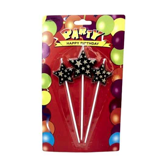 Happyland Siyah Yıldız Şekilli Gold Simli Uzun Pasta Mumu 