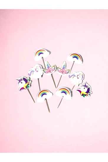 Happyland Unicorn Kürdanlı Cupcake Süsü Unicorn Kürdan Doğum Günü Süsü 20 Adet