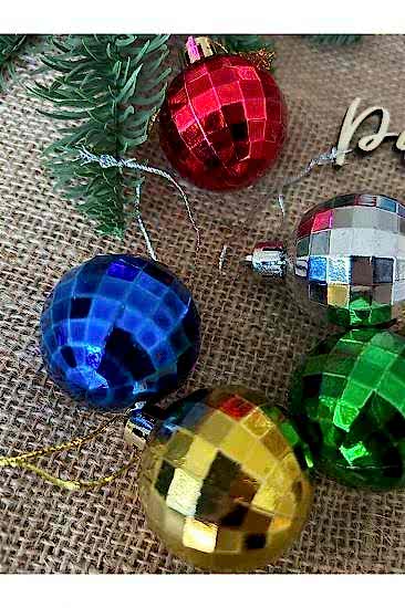 Happyland Yılbaşı Ağacı Süsleme 4 cm Renki Top 6’lı Karışık Renkli Disko Topu Desenli Cici Top