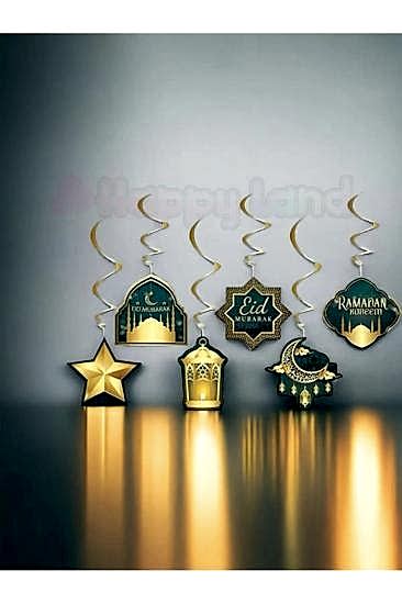 HappylandRamazan 6’lı Tavan Süs Ramazan Mubarak Ramadan Kareem Temalı Sarkıt Ramazan Bayram