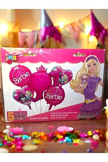 Happyland Barbie Bebek Folyo Balon Set Barbie Pembe 5’li Balon Set Barbie Konsept Doğum Günü