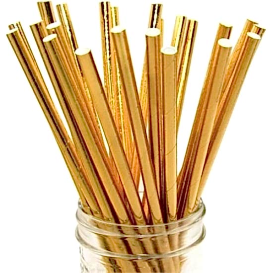 Happyland 12 Adet Gold Altın Sarısı Karton Doğum Günü Parti Pipeti