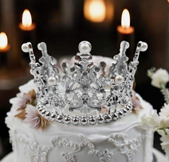 Happyland Gümüş İncili Pasta Tacı Seti( PastaTacı , Birthdayqueen pastapleksisi , gümüş pasta simi )