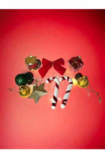 Happyland Yılbaşı Ağacı Süsleri Yılbaşı 9 lu Süs Seti Baston Şekerli Set Yeni Yıl Cici Top Süs Seti