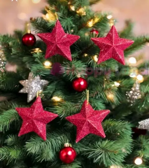 Happyland Yılbaşı Ağacı Süsü 4’lü Kırmızı Renkli Yıldız Süs 7 cm