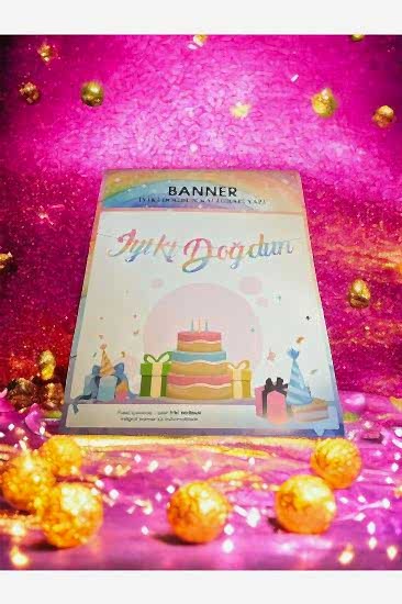 Happyland Renkli İyiki Doğdun Kaligrafi Banner Yazı Unicorn Renkli Banner Yazı